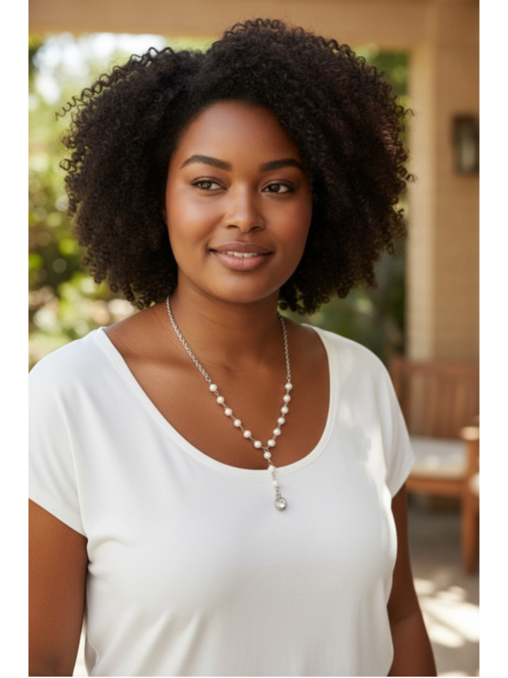 Silver Pearl Y Style Necklace